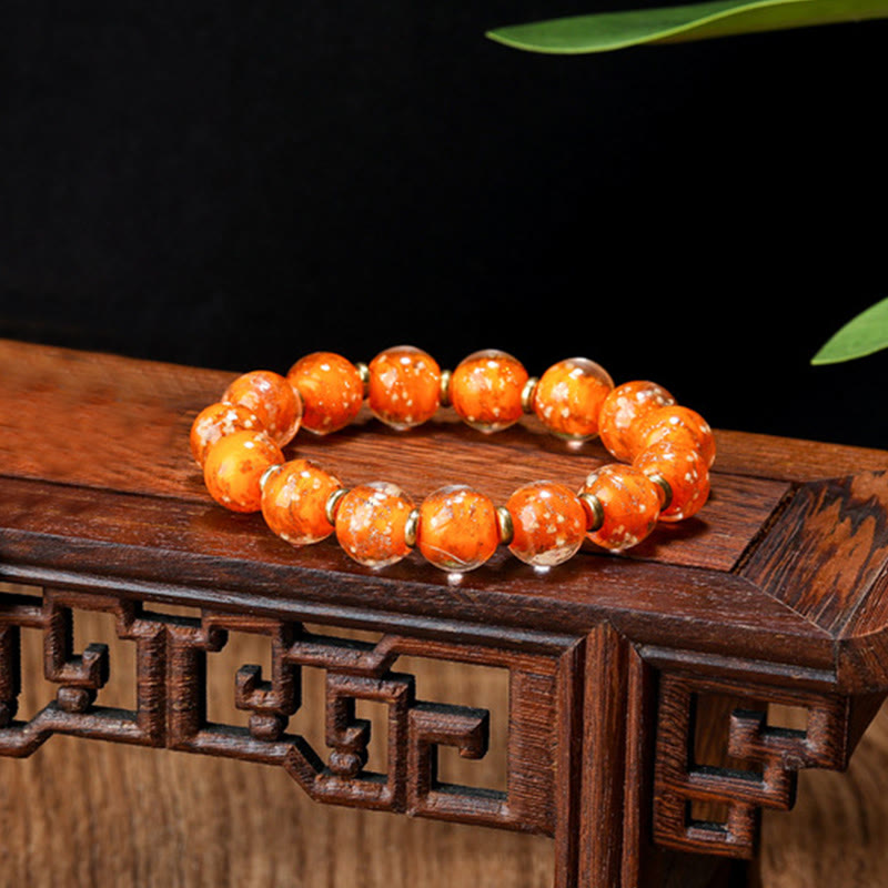 BWOOOH Gold Swallowing Beast Family Charm Luminous Fluorescent Liuli Glass Bead Success Bracelet