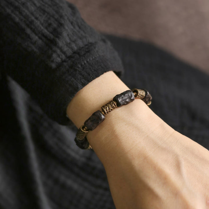 BWOOOH Tibetan Ebony Wood Copper Calm Peace Bracelet | natural stone spiritual bracelet for healing and mindful living