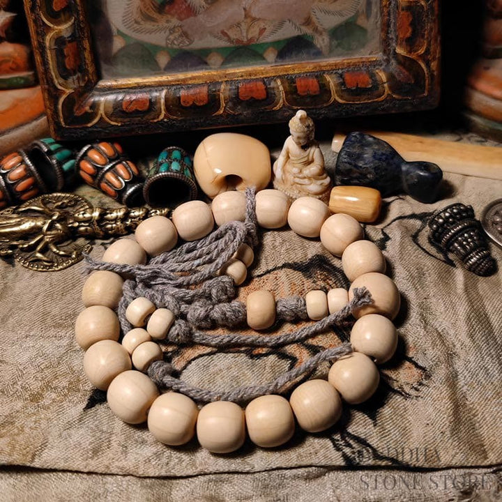 BWOOOH 108 Mala Beads Abelia Biflora Wood Warding Off Evil Spirits Wrist Mala