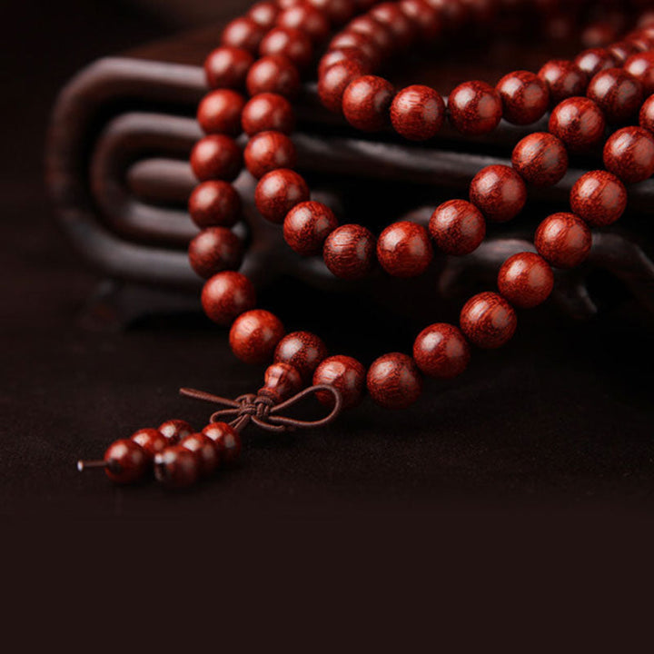 BWOOOH Tibetan Small Leaf Red Sandalwood 108 Beads Mala Meditation Bracelet