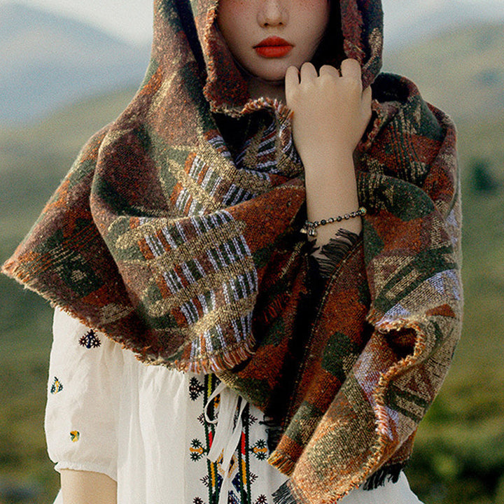 BWOOOH Tibetan Shawl Classic Geometry Pattern Winter Cozy