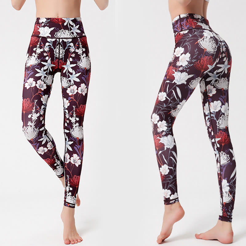 BWOOOH printed yoga leggings - Colorful Flower Petal Leaves Print Sport