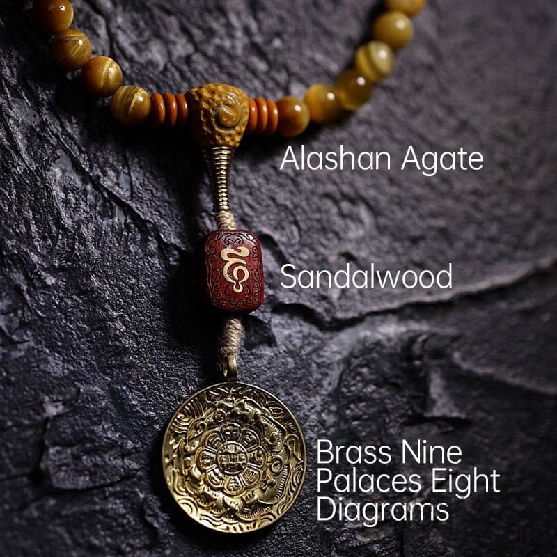 BWOOOH 108 Mala Beads Natural Tiger Eye Copper Dorje Protection Tassel Bracelet