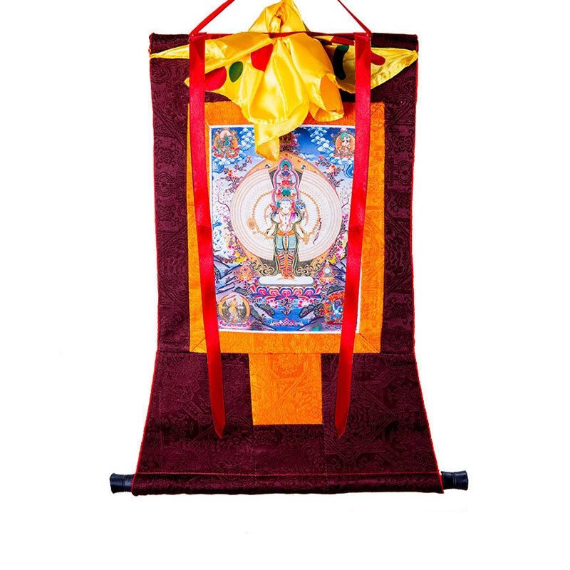 BWOOOH Tibetan Thousand-handed Avalokitesvara Framed Thangka Blessing Decoration | natural stone spiritual home decor