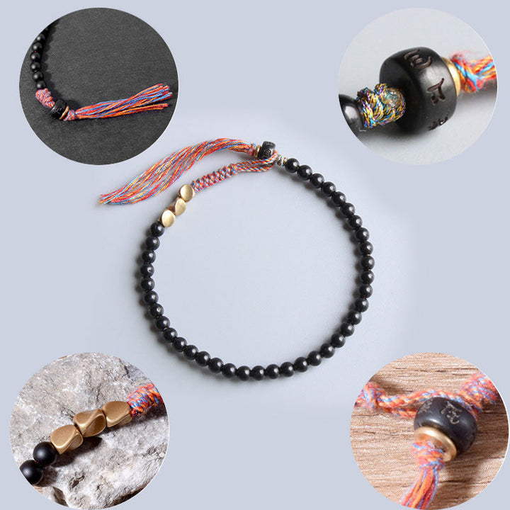 BWOOOH Handmade Tibetan Black Onyx Tassel Bracelet