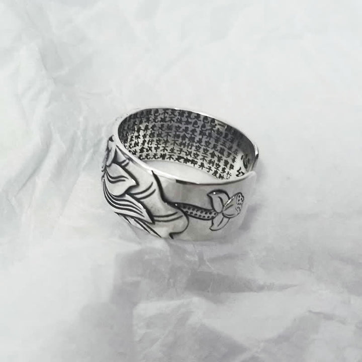 BWOOOH 999 Sterling Silver Lotus Symbol Heart Sutra Protection Ring