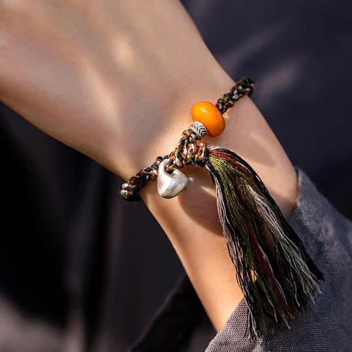 BWOOOH 990 Sterling Silver Tibetan Handmade Amber Steelyard Weight Wish Protection Bracelet