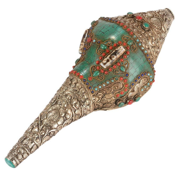 Buddha Stones Tibetan Handmade Engraved Shankha Double Dorje Buddha Conch Shell Wealth Positive Decoration