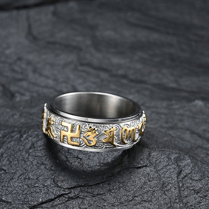 BWOOOH Six True Words Balance Calm Titanium Steel Ring