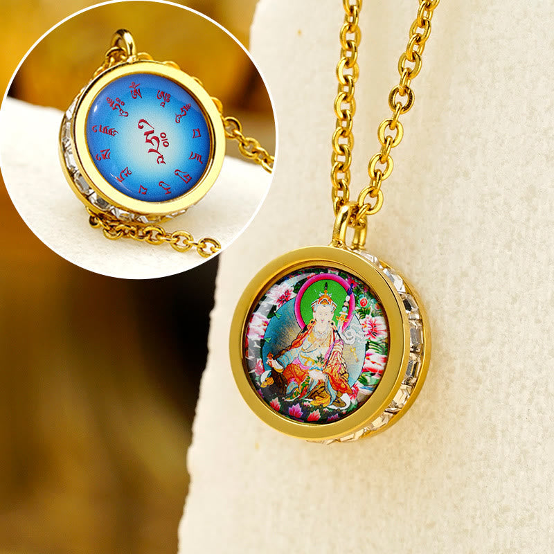 BWOOOH Tibetan Yellow God Of Wealth Green Tara Buddha Serenity Titanium Steel Necklace Pendant