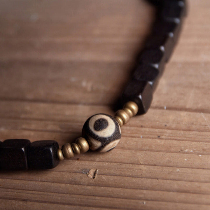 BWOOOH Ebony Wood Dzi Bead Copper Peace Couple Bracelet