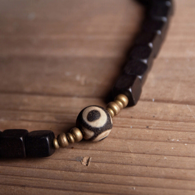BWOOOH Ebony Wood Dzi Bead Copper Peace Couple Bracelet