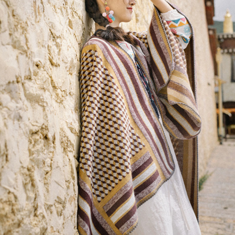 BWOOOH Tibetan Shawl Classic Pattern Winter Cozy Warm Tra