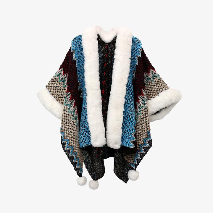 BWOOOH Tibetan Multicolored Wavy Lines Knitted Striped Sh