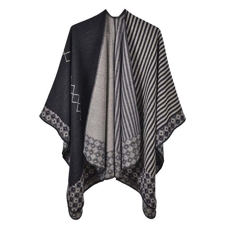 BWOOOH Tibetan Shawl Striped Diamond Pattern Winter Warm 