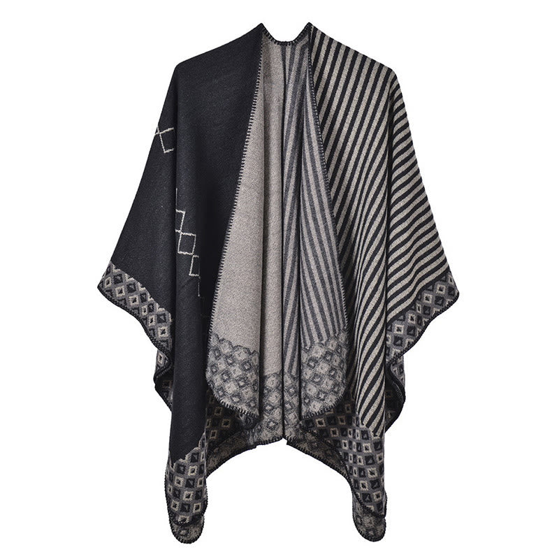 BWOOOH Tibetan Shawl Striped Diamond Pattern Winter Warm 
