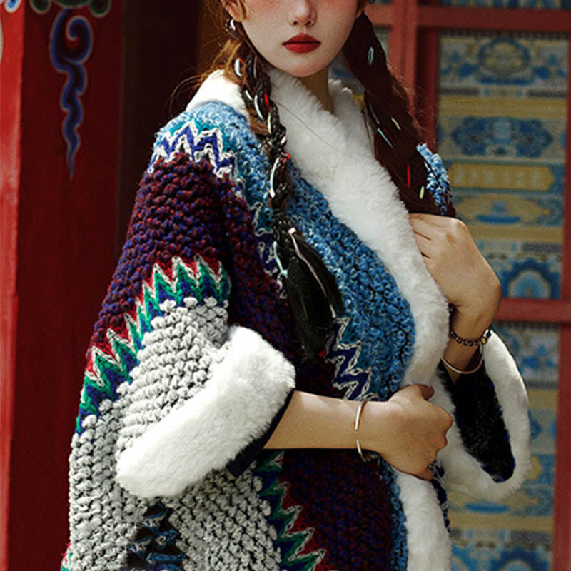 BWOOOH Tibetan Multicolored Striped Shawl Winter Cozy Tra