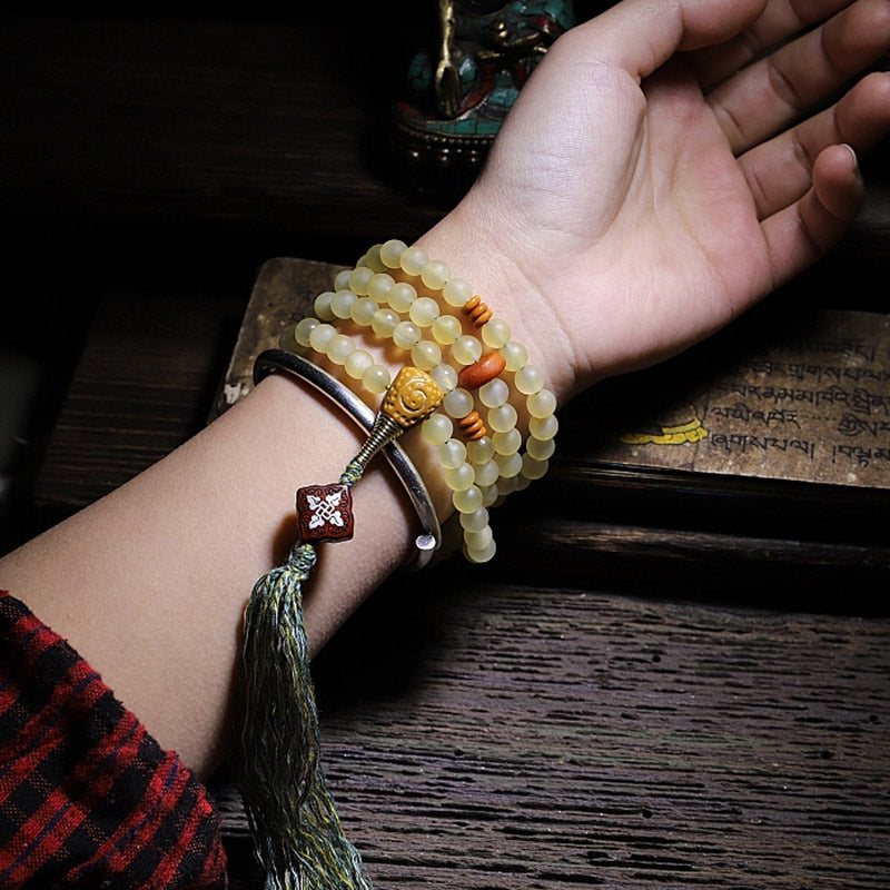 BWOOOH 108 Mala Beads Tibet Sheep Horn Amber Luck Bracelet