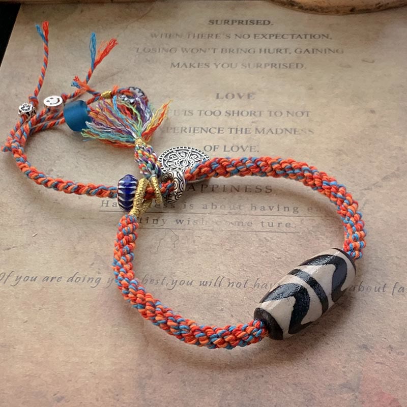BWOOOH Tibetan 925 Sterling Silver Om Mani Padme Hum Handmade Dzi Bead Protection Braid Bracelet