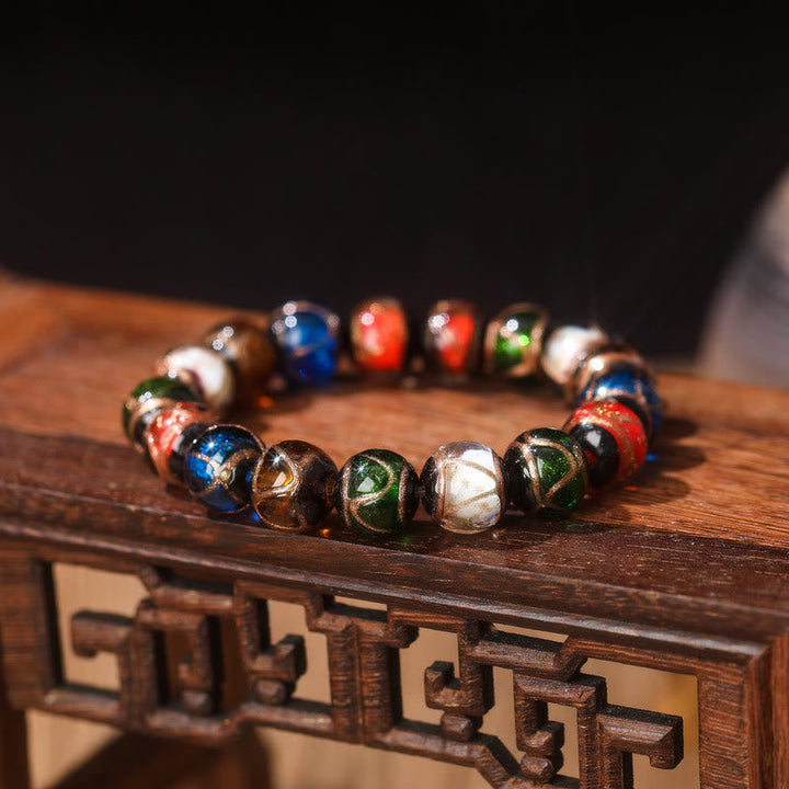 BWOOOH Five Elements Gold Swallowing Beast Family Charm Liuli Glass Bead Luck Bracelet