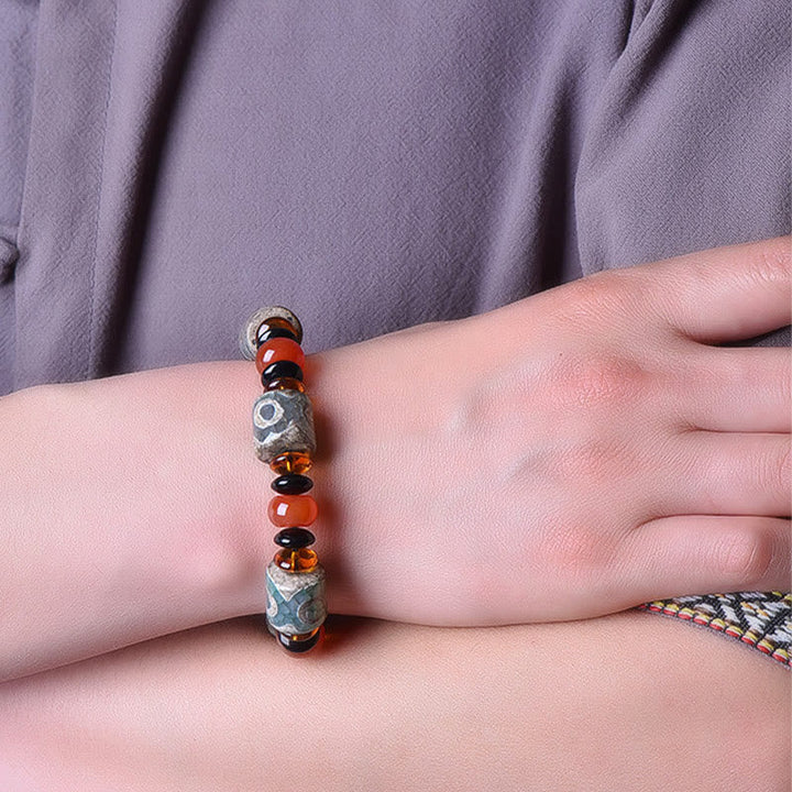 BWOOOH Tibetan Three-eyed Dzi Bead Agate Protection Happiness Bracelet | spiritual healing bracelet