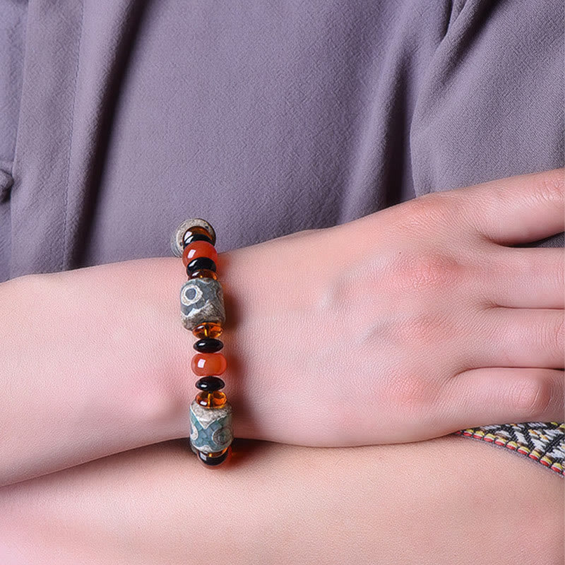 BWOOOH Tibetan Three-eyed Dzi Bead Agate Protection Happiness Bracelet | spiritual healing bracelet
