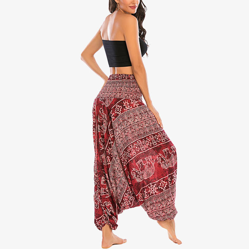 BWOOOH printed harem pants - Two Style Wear Elephant Pattern Loose Sm