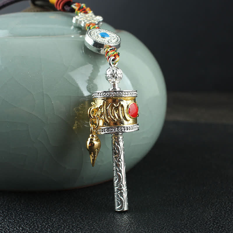 BWOOOH Tibet Om Mani Padme Hum Prayer Wheel Peace Rotatable Bag Car Hanging Decoration | natural stone Buddhist car hanging