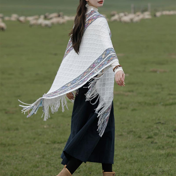 BWOOOH Tibetan Colorful Striped Rhombus Pattern Shawl Tas