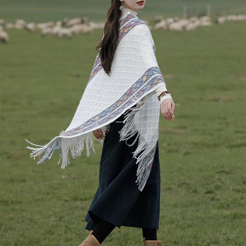 BWOOOH Tibetan Colorful Striped Rhombus Pattern Shawl Tas