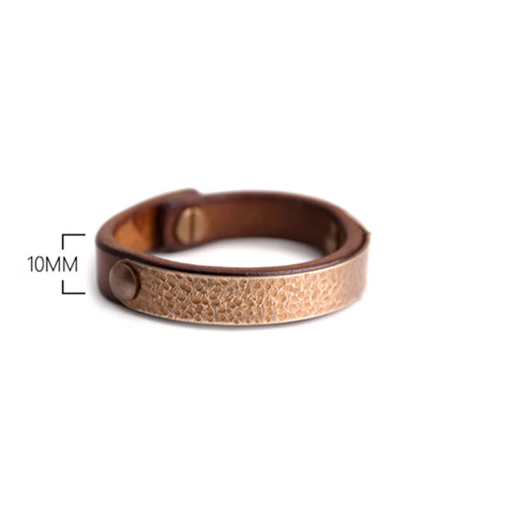 BWOOOH Vintage Handmade Texture Copper Brass Leather Wealth Bracelet Bangle