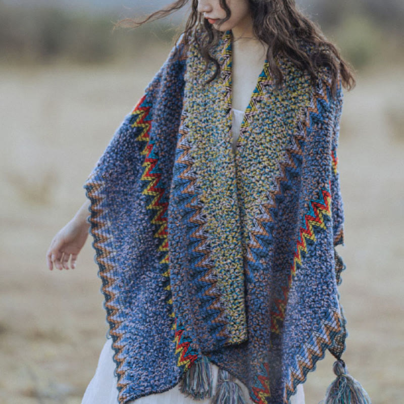 BWOOOH Tibetan Shawl Soft Warm Knitting Cloak Winter Tibe