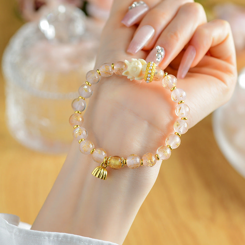 BWOOOH Tibetan Incense Ash Liuli Glass Bead Lucky Nine Tailed Fox Lotus Charm Bracelet