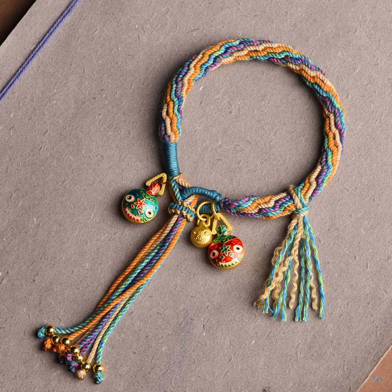 BWOOOH Gold Swallowing Beast Family Luck Reincarnation Knot Braid Colorful String Bracelet