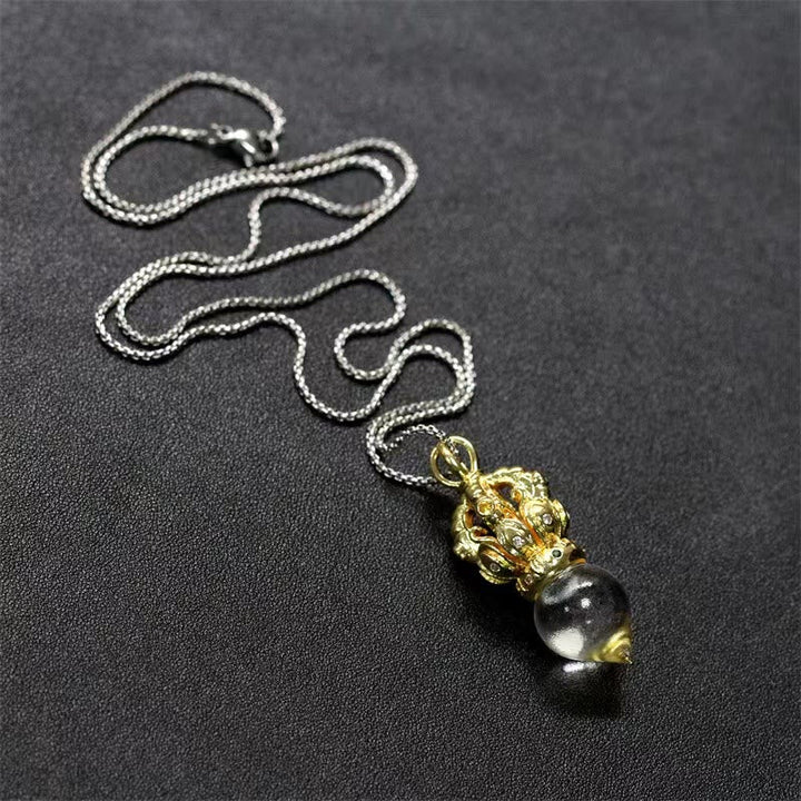 BWOOOH Tibetan Dorje Vajra 4 Prong Lotus Liuli Crystal Strength Necklace Pendant