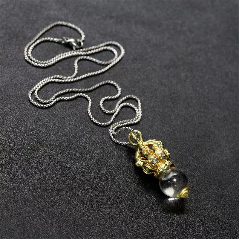 BWOOOH Tibetan Dorje Vajra 4 Prong Lotus Liuli Crystal Strength Necklace Pendant