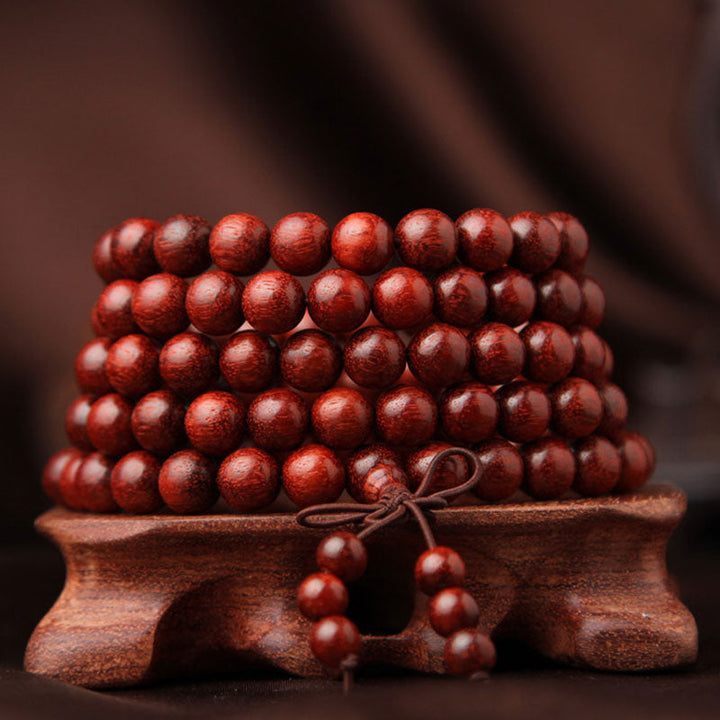 BWOOOH Tibetan Small Leaf Red Sandalwood 108 Beads Mala Meditation Bracelet