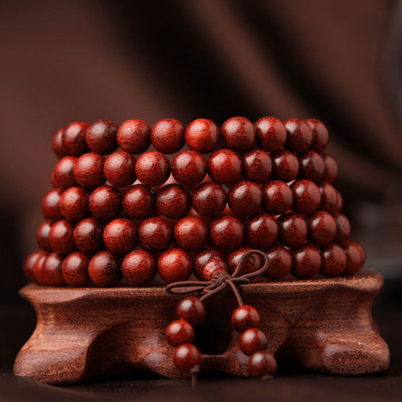 BWOOOH Tibetan Small Leaf Red Sandalwood 108 Beads Mala Meditation Bracelet