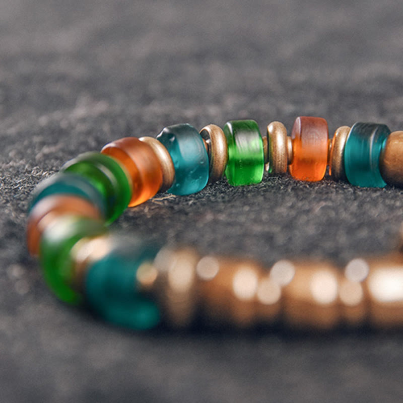 BWOOOH Tibetan Colorful Glass Beads Copper Wealth Bracelet