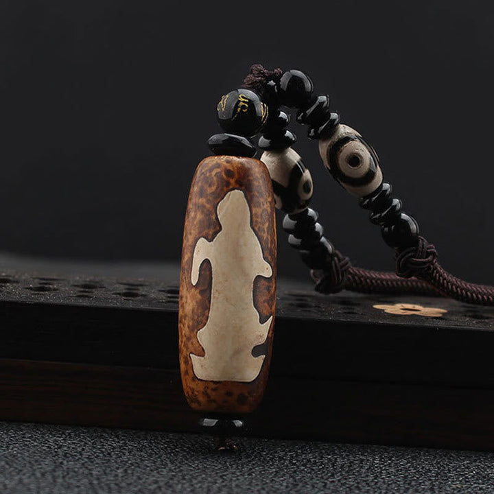 BWOOOH Tibet Om Mani Padme Hum Dzi Bead Avalokitesvara Pattern Wealth Necklace Pendant