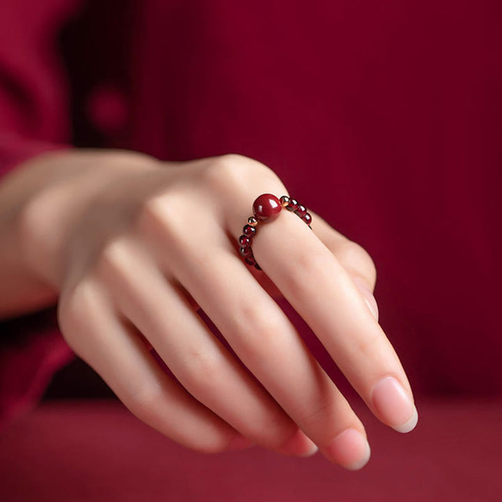 BWOOOH Garnet Cinnabar Lucky Bead PiXiu Om Mani Padme Hum Rose Protection Ring