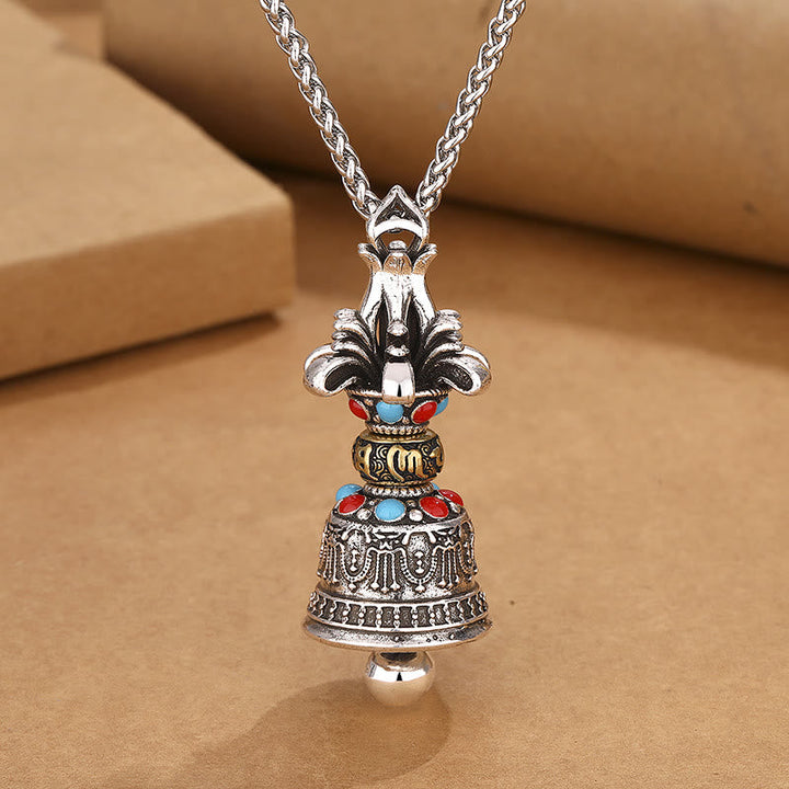 BWOOOH Tibetan Om Mani Padme Hum Dorje Vajra Bell Strength Necklace Pendant