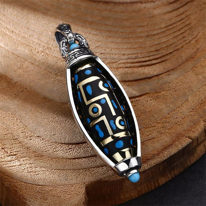 BWOOOH Peace &amp; Purity Tibetan Om Mani Padme Hum Nine-Eye Dzi Bead Pattern Rotatable Necklace Pendant