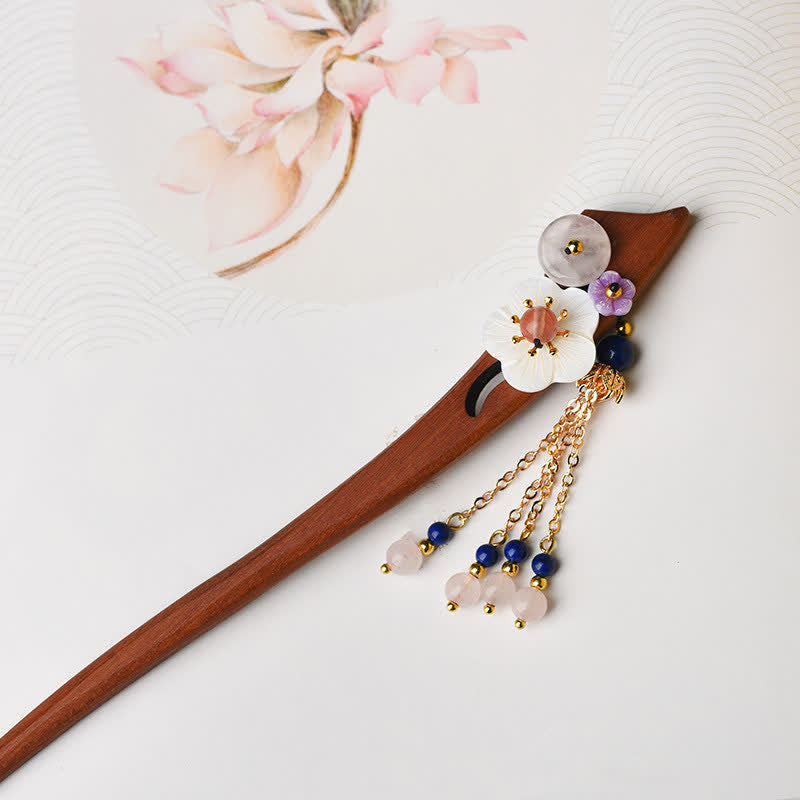 BWOOOH Red Sandalwood Pink Crystal Charm Healing Hairpin 