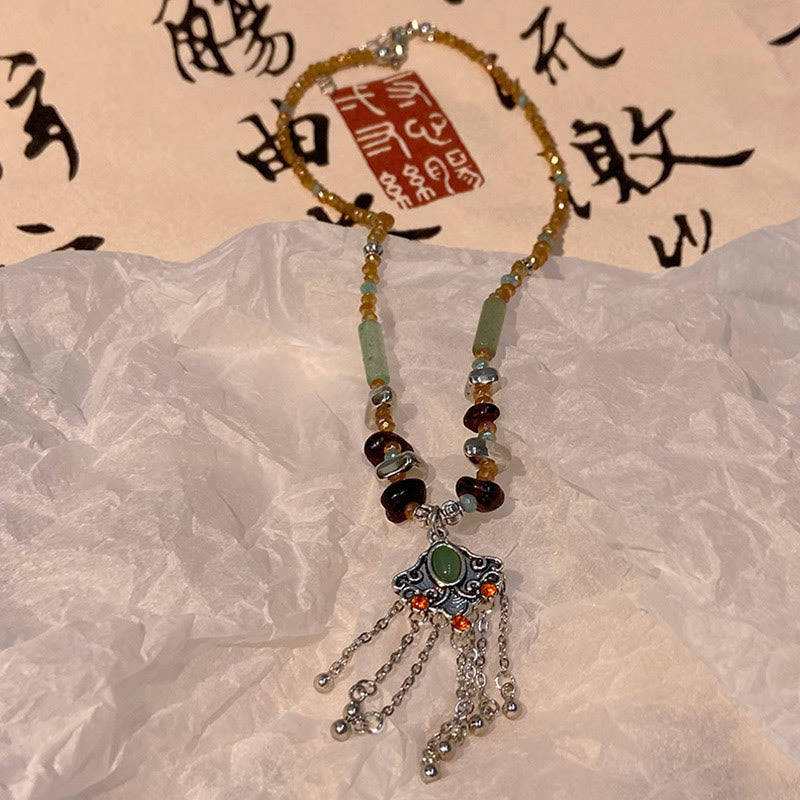 BWOOOH Tibetan Crystal Stone Copper Luck Tassel Necklace Pendant