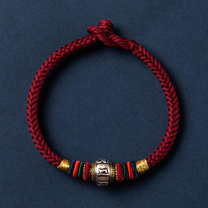 BWOOOH 925 Sterling Silver Tibet Handmade Om Mani Padme Hum Luck Protection King Kong Knot Braided Bracelet  -  Sterling Sil...