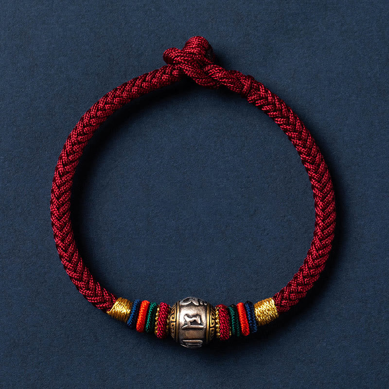 BWOOOH 925 Sterling Silver Tibet Handmade Om Mani Padme Hum Luck Protection King Kong Knot Braided Bracelet  -  Sterling Sil...
