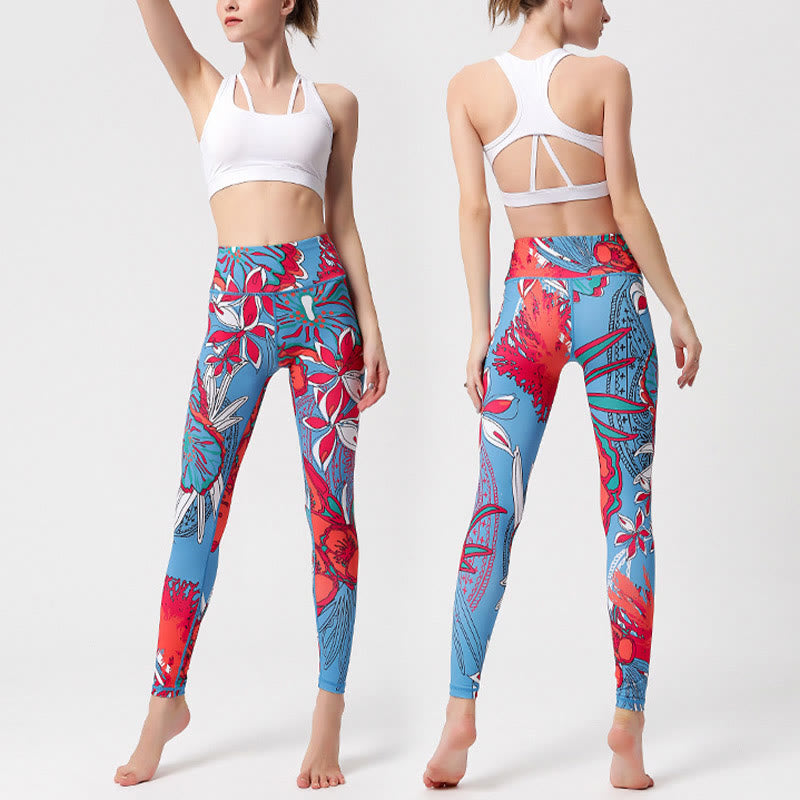 BWOOOH printed yoga leggings - Colorful Flower Petal Leaves Print Sport