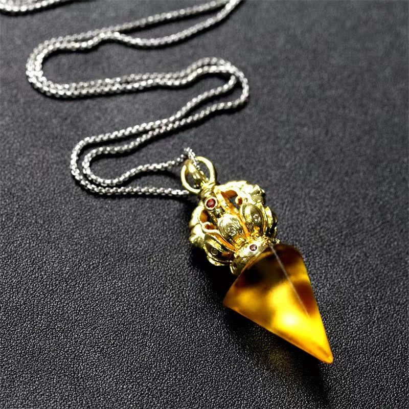 BWOOOH Tibetan Dorje Vajra 4 Prong Lotus Liuli Crystal Strength Necklace Pendant