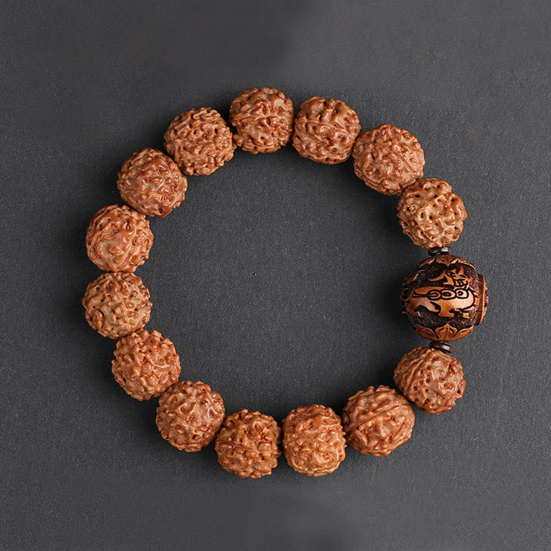 BWOOOH Tibet Rudraksha Bodhi Seed PiXiu Copper Coin Wealth Luck Bracelet | spiritual healing bracelet